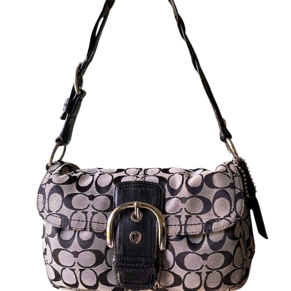 Coach Black and Grey Signature Shoulder Bag